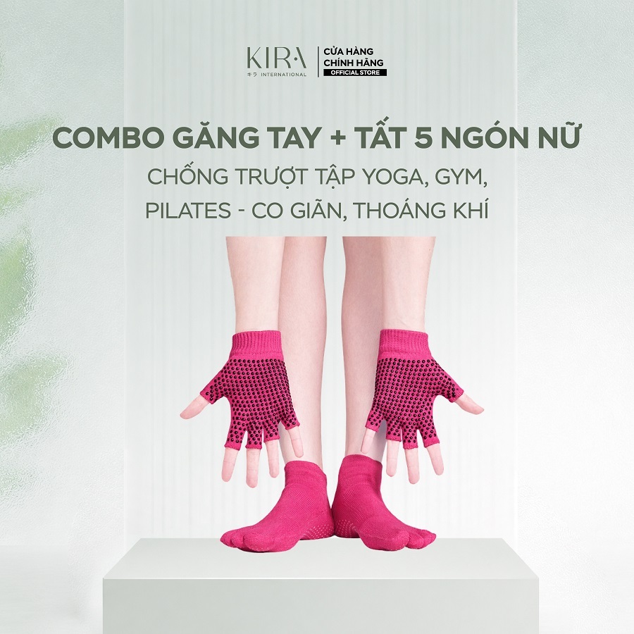 Combo Găng Tay + Tất 5 Ngón Nữ Chống Trượt Tập Yoga, Gym, Pilates – Co Giãn, Thoáng Khí
