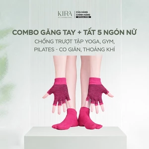 Combo Găng Tay + Tất 5 Ngón Nữ Chống Trượt Tập Yoga, Gym, Pilates – Co Giãn, Thoáng Khí