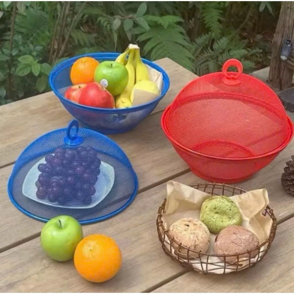 Giỏ Đựng Rau Củ Trái Cây Có Nắp Đậy - Bộ Rổ Hoa Quả Tặng Kèm Lồng Bàn Thép Phủ- Lồng Bàn Mini