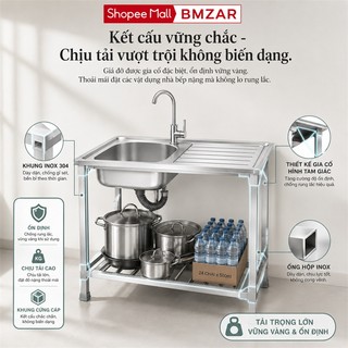 BMZAR Chậu rửa bát 1 hố inox 304 Chậu rửa inox Cao Cấp Bồn rửa chén Chống gỉ và bền