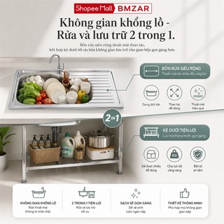BMZAR Chậu rửa bát 1 hố inox 304 Chậu rửa inox Cao Cấp Bồn rửa chén Chống gỉ và bền