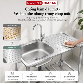 BMZAR Chậu rửa bát 1 hố inox 304 Chậu rửa inox Cao Cấp Bồn rửa chén Chống gỉ và bền