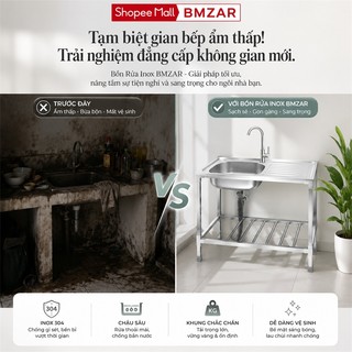 BMZAR Chậu rửa bát 1 hố inox 304 Chậu rửa inox Cao Cấp Bồn rửa chén Chống gỉ và bền