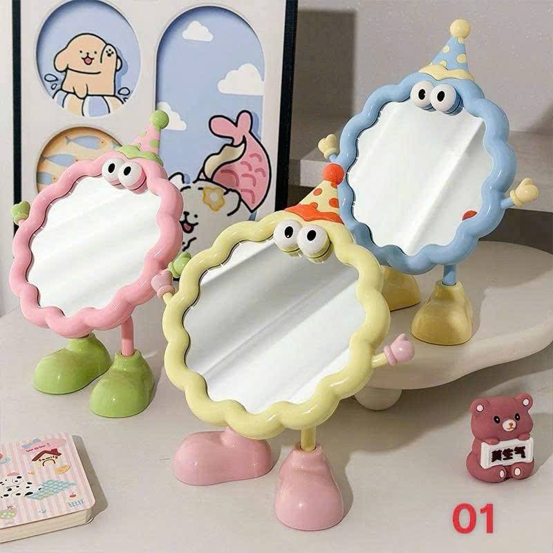 Gương Để Bàn Hoạt Hình Mắt To Siêu Cute Có Tay Chân Decor Bàn Học Gương Soi Trang Điểm HD