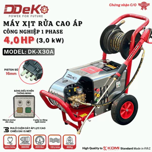 Máy Rửa Xe Cao Áp Công Nghiệp DEKO DK-X30A, Công suất thực 3kW, Lưu lượng 13 L/p, Áp lực nước 200Bar