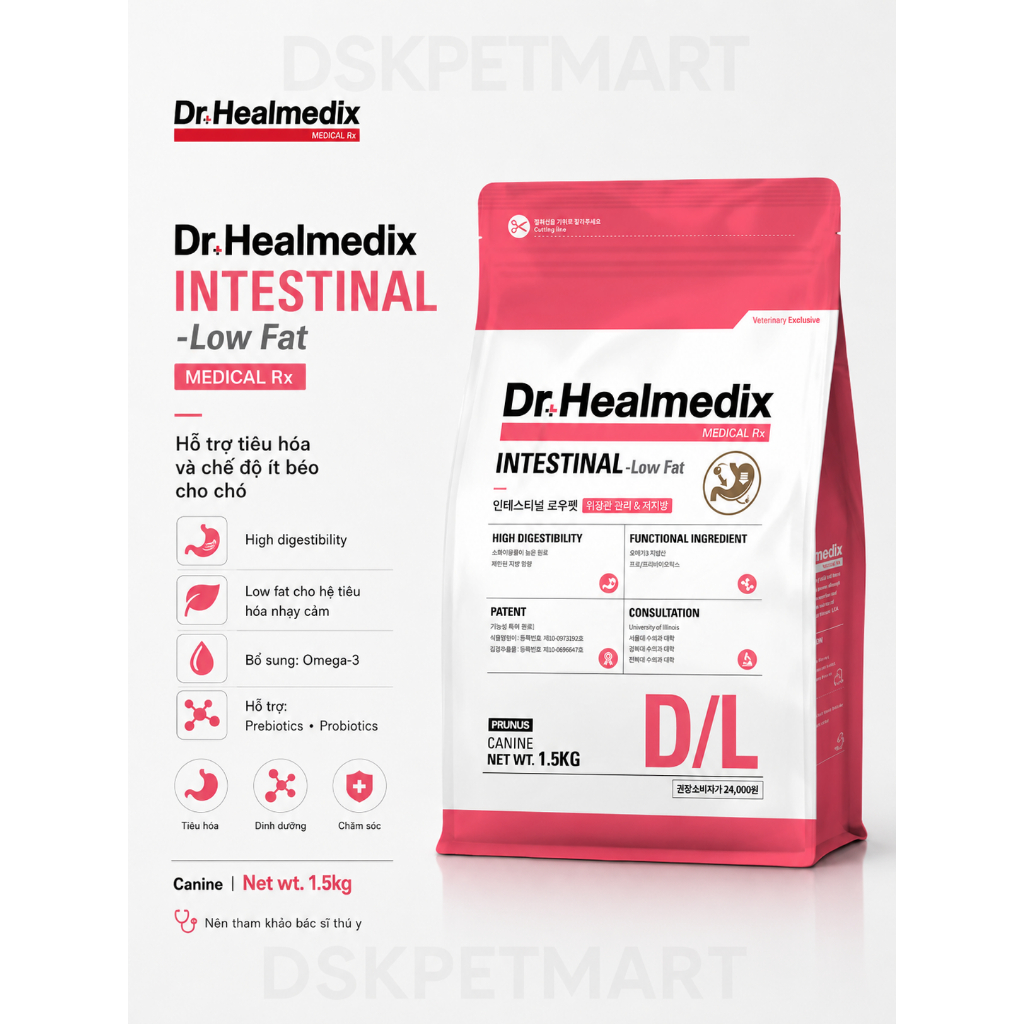 Hạt Cho Chó Dr.Healmedix Hỗ Trợ Đường Ruột - Viêm Da - Tiểu Đường - Sỏi Thận - Gan - Túi 1.5KG