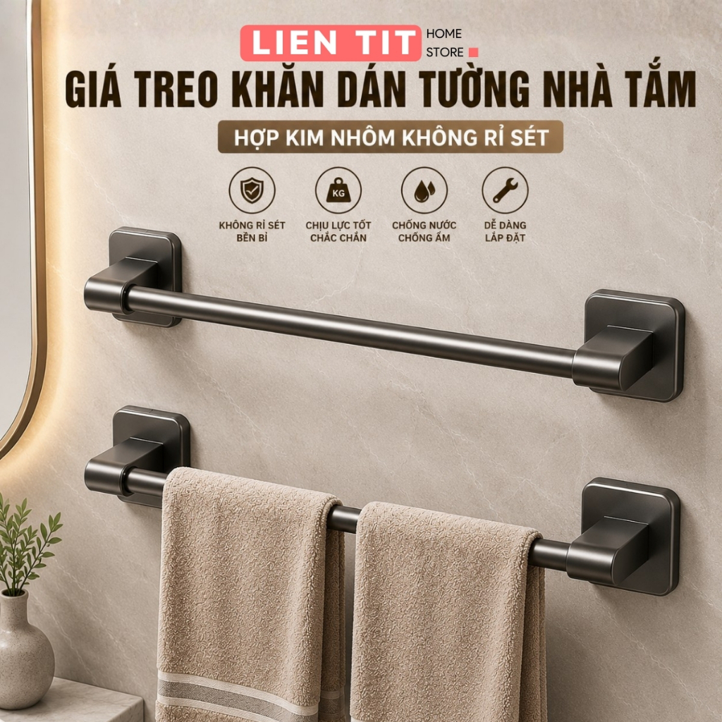 Giá Treo Khăn Nhà Tắm Bằng Thép Không Gỉ, Thanh Treo Dép, Để Đồ Đa Năng, Dán Tường Chịu Lực