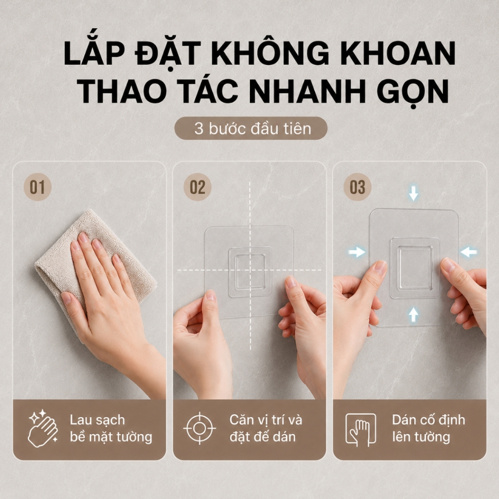 Giá Treo Khăn Dán Tường Không Cần Khoan, Thanh Treo Khăn Nhà Tắm Nhà Bếp Chắc Chắn Chống Gỉ Đa Năng