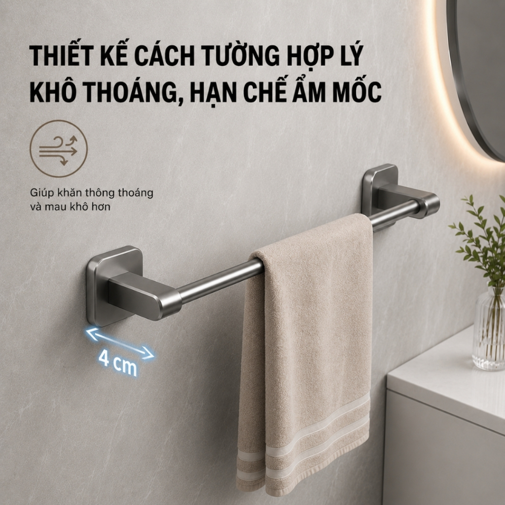 Giá Treo Khăn Dán Tường Không Cần Khoan, Thanh Treo Khăn Nhà Tắm Nhà Bếp Chắc Chắn Chống Gỉ Đa Năng