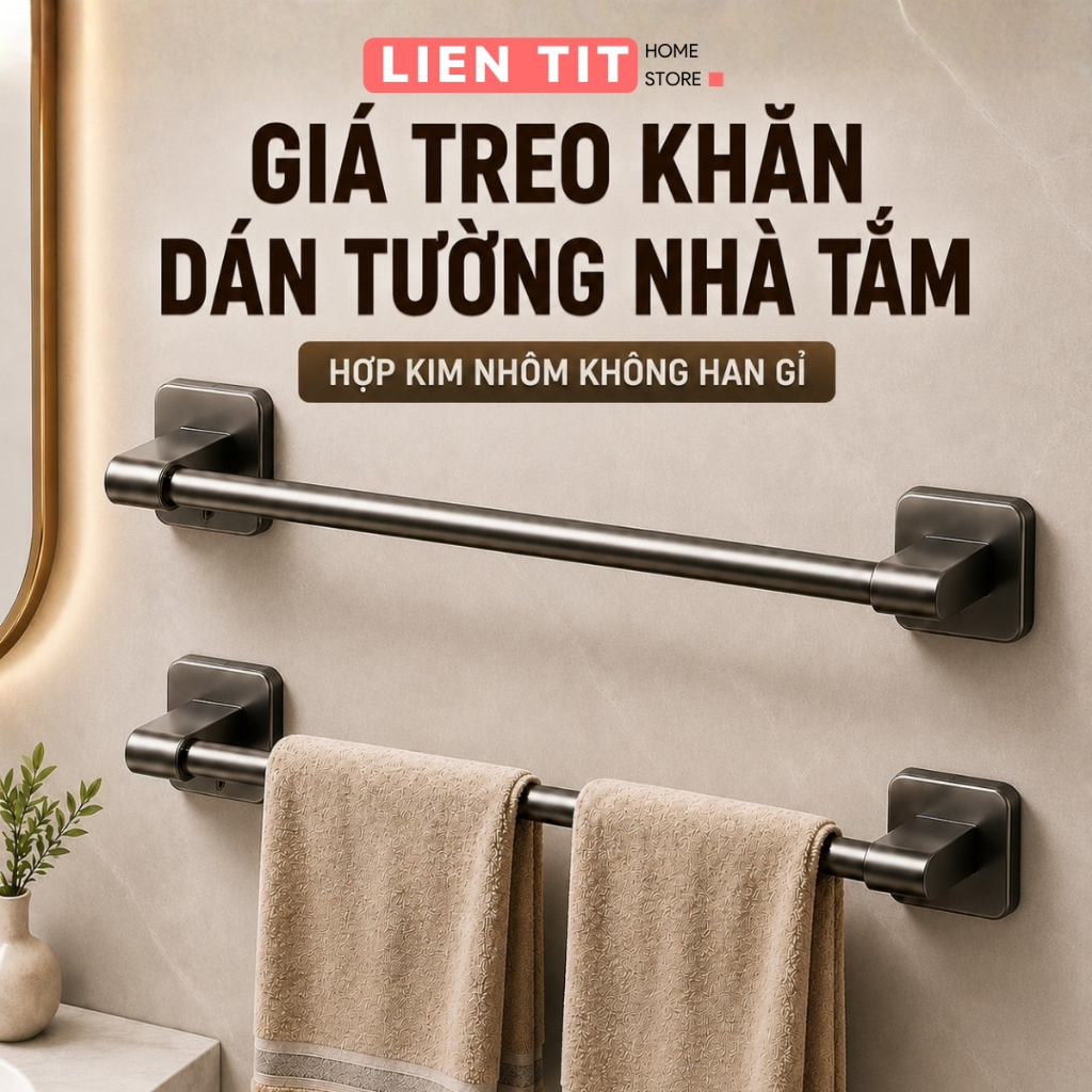 Giá Treo Khăn Dán Tường Không Cần Khoan, Thanh Treo Khăn Nhà Tắm Nhà Bếp Chắc Chắn Chống Gỉ Đa Năng