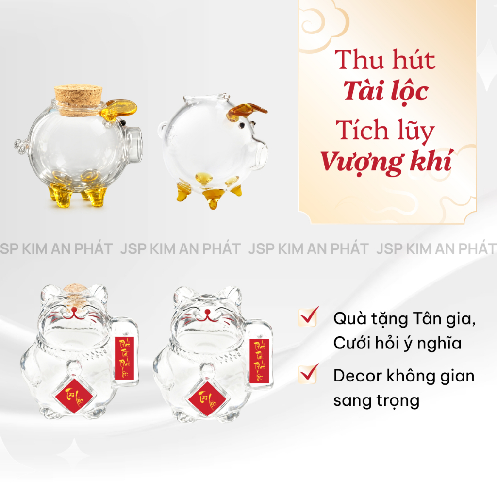 Heo thủy tinh đựng vàng nhẫn in LOGO từ 50 con heo vàng đựng nhẫn JSP heo trang sức ngựa đựng vàng