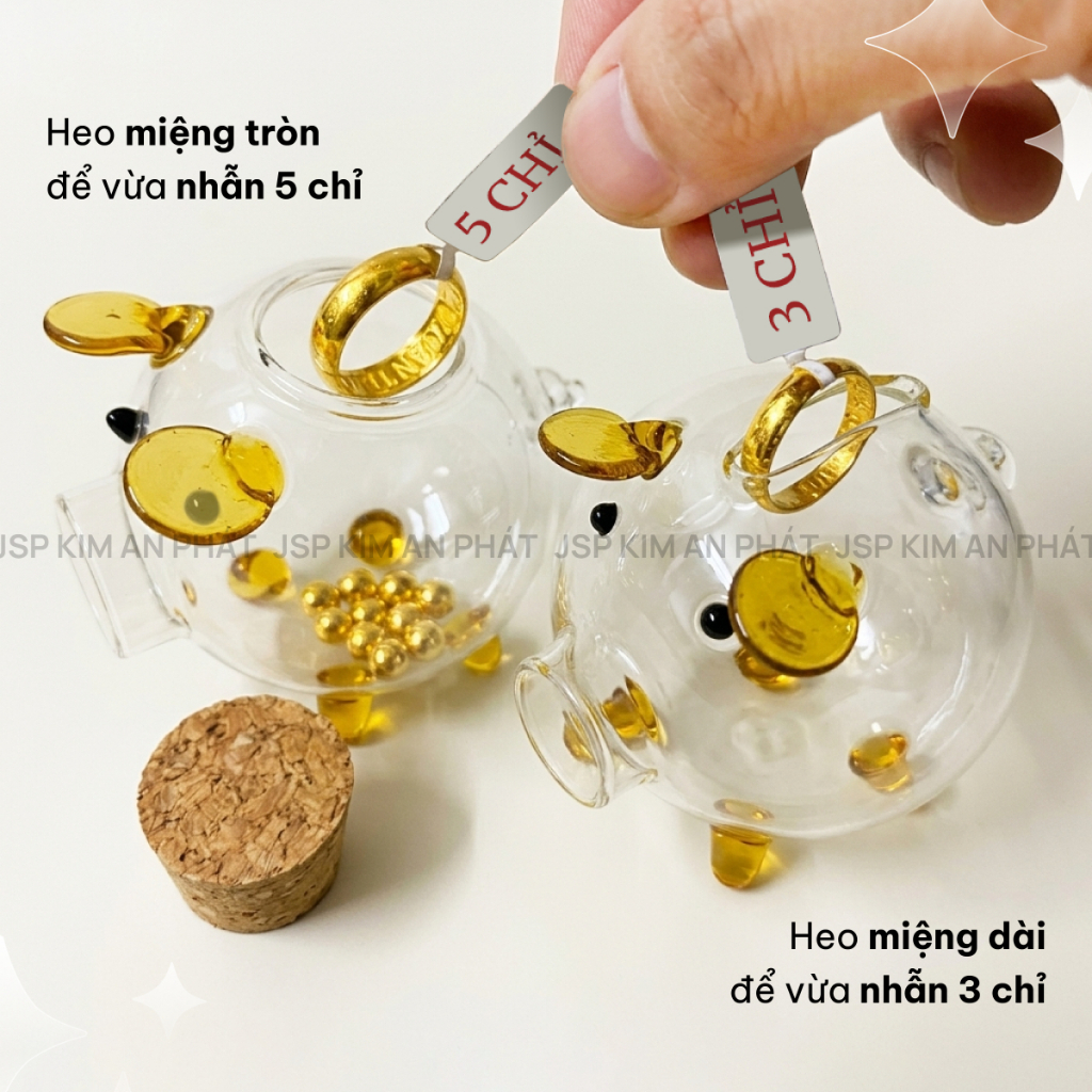 Lợn đựng vàng nhẫn  Chỉ vàng in LOGO >50 lợn thủy tinh đựng vàng tiết kiệm heo thuy tinh KAP