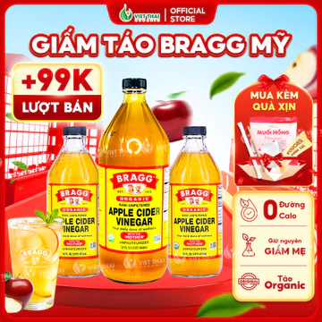 【CHÍNH HÃNG + QUÀ】Giấm Táo Bragg Hữu Cơ Ăn Kiêng, Dấm Táo Organic Apple Cider Vinegar Mỹ Có Giấm Cái