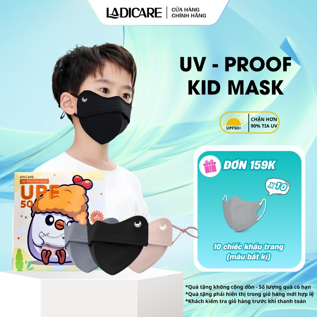 Khẩu trang trẻ em Proof KID Mask UNICARE 3 - 12 tuổi - Chất liệu vải lụa cao cấp