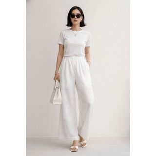 SWANLAKE | Quần Dài Nữ Dáng Suông Ống Rộng Vải Linen Tơ Bản Lưng Thun Cao Cấp Q13790