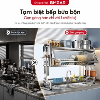 BMZAR Kệ Để Chén Đĩa Inox Có Nắp Đậy Kệ để chén bát Trên Bồn Rửa Bát Đa Năng Kệ úp chén inox