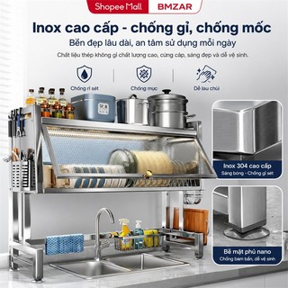 BMZAR Kệ Để Chén Đĩa Inox Có Nắp Đậy Kệ để chén bát Trên Bồn Rửa Bát Đa Năng Kệ úp chén inox