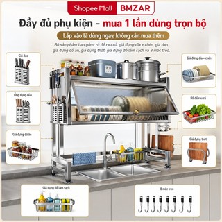 BMZAR Kệ Để Chén Đĩa Inox Có Nắp Đậy Kệ để chén bát Trên Bồn Rửa Bát Đa Năng Kệ úp chén inox