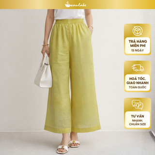 SWANLAKE | Quần Dài Nữ Dáng Suông Ống Rộng Vải Linen Tơ Bản Lưng Thun Cao Cấp Q13790