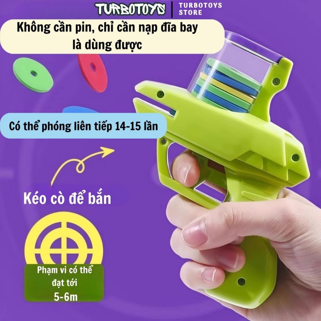 Đồ chơi súng bắn đĩa bay bằng xốp vui nhộn, giúp bé phát triển kỹ năng phối hợp tay-mắt, 3 khay cao su xốp mềm, Turbotoy