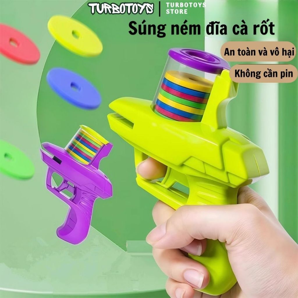Đồ chơi súng bắn đĩa bay bằng xốp vui nhộn, giúp bé phát triển kỹ năng phối hợp tay-mắt, 3 khay cao su xốp mềm, Turbotoy