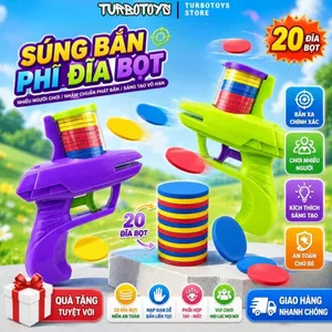 Đồ chơi súng bắn đĩa bay bằng xốp vui nhộn, giúp bé phát triển kỹ năng phối hợp tay-mắt, 3 khay cao su xốp mềm, Turbotoy