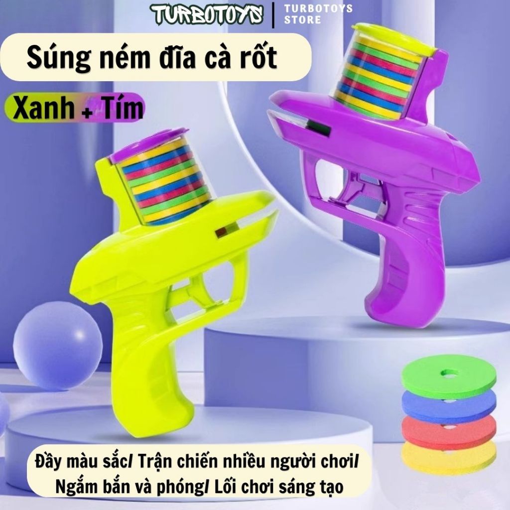 Đồ chơi súng bắn đĩa bay bằng xốp vui nhộn, giúp bé phát triển kỹ năng phối hợp tay-mắt, 3 khay cao su xốp mềm, Turbotoy