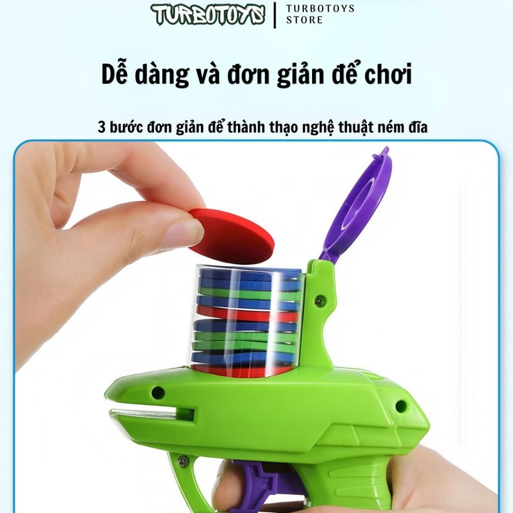 Đồ chơi súng bắn đĩa bay bằng xốp vui nhộn, giúp bé phát triển kỹ năng phối hợp tay-mắt, 3 khay cao su xốp mềm, Turbotoy