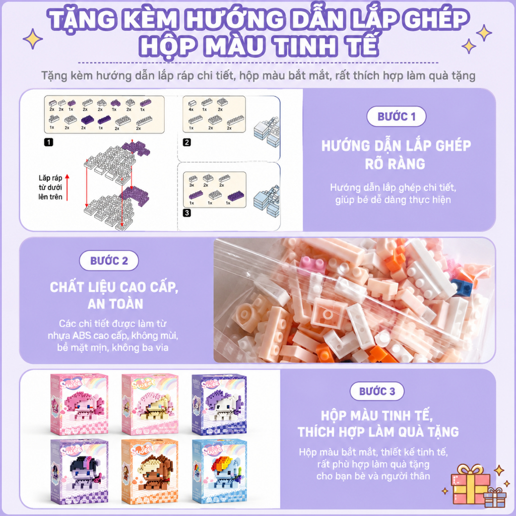 Bộ Xếp Hình Mini Ngựa Pony Đồ Chơi Lắp Ráp Nano 3D Nhựa ABS Mô Hình Để Bàn Quà Tặng 6 Mẫu Dễ Thương