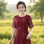 Đầm Trung niên-Thêu lá phong-2 lớp sang trọng