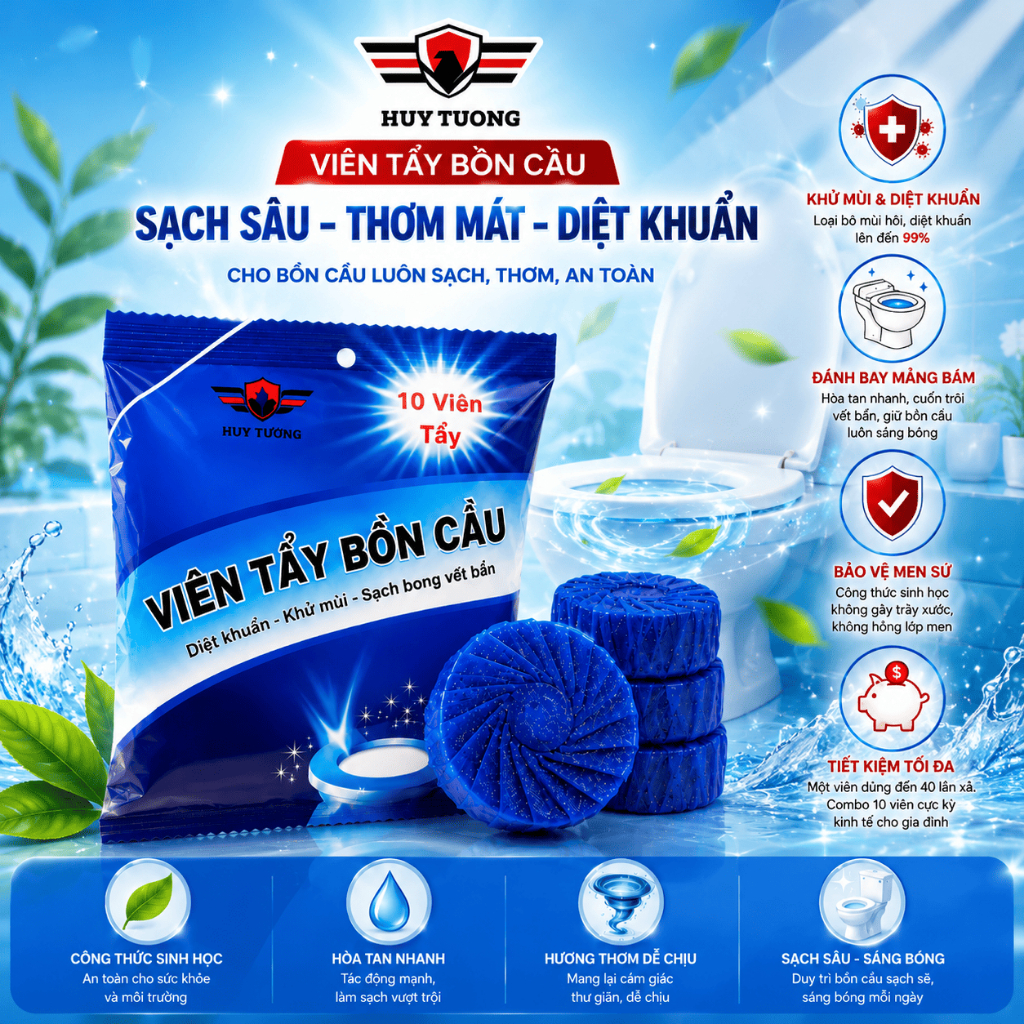 Viên Thả Bồn Cầu Tẩy Sạch Mảng Bám Khử Mùi Hàn Quốc, Viên Tẩy Bồn Cầu Gói 10 Viên Cực Kỳ Tiện Lợi - Huy Tưởng | BigBuy360 - bigbuy360.vn