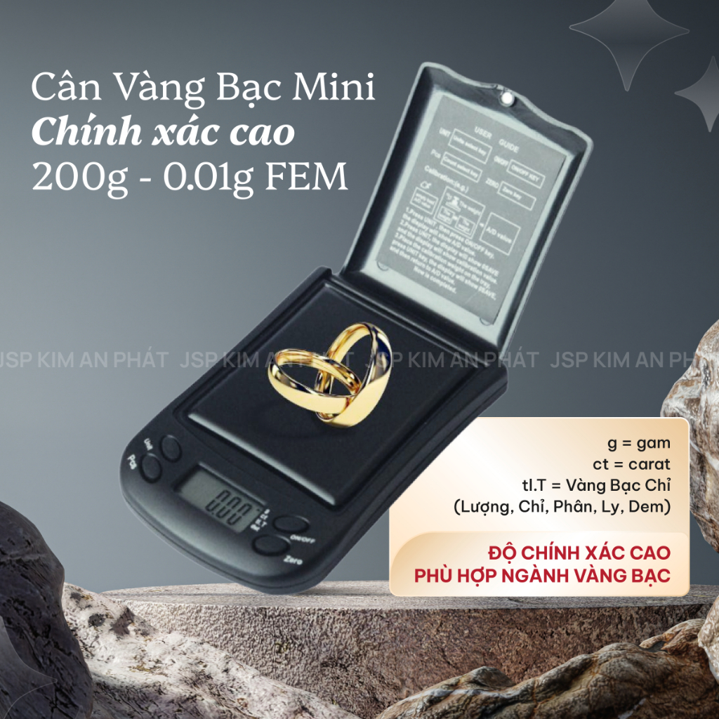 Cân tiểu li điện tử mini chính xác cao KIM AN PHÁT 500g 200g 0.01g cân vàng bạc đa quy gam,carat