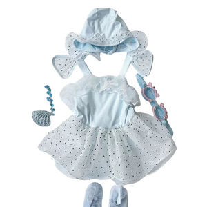 CANDI MIMI Set đồ bơi cao cấp voan xòe chấm bi xanh