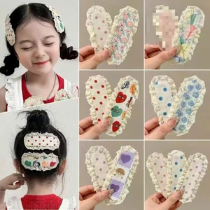 Kẹp Tóc Bấm Bọc Vải Viền Ren Cho Bé Gái Kẹp Mái Họa Tiết Hoa Chấm Bi Dễ Thương Phong Cách Hàn Quốc