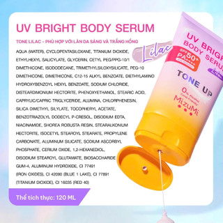 Kem chống nắng body MizuMi UV Bright Body Serum Tone Up SPF50+ PA++++ 120g nâng tông dưỡng ẩm