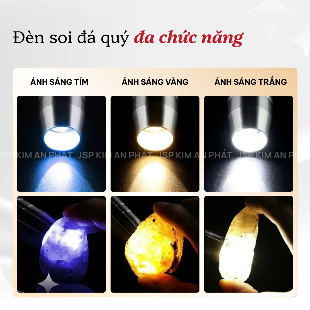 Đèn soi đá quy 3 màu BK02 Trắng Vàng Tím kèm sạc pin đèn soi cua gạch soi tiên giả JSP