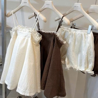 Set Babydoll Nàng Thơ 2 Dây Phối Ren, Áo Xòe Kèm Quần Bảo Hộ Vintage Hàn Quốc