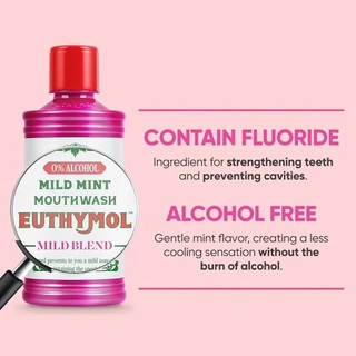 Nước súc miệng không cồn EUTHYMOL Zero Mild Mint mang lại hơi thở thơm mát, dịu nhẹ