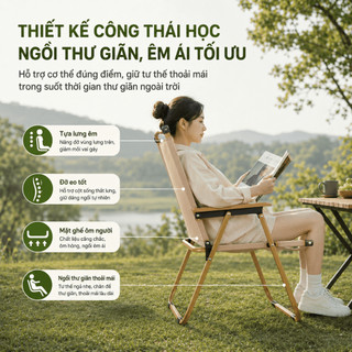 Ghế Kermit Gấp Gọn Dễ Mang Theo, Ghế Cắm Trại Oxford 600D Khung Thép, Size L/XL, Kaki/Đen, Combo 1/2/4