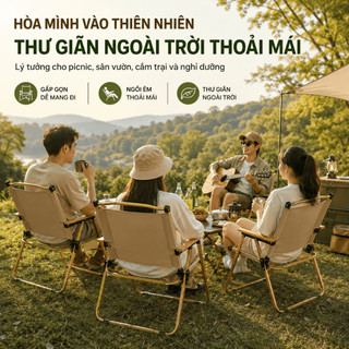 Ghế Kermit Gấp Gọn Dễ Mang Theo, Ghế Cắm Trại Oxford 600D Khung Thép, Size L/XL, Kaki/Đen, Combo 1/2/4
