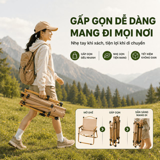 Ghế Kermit Gấp Gọn Dễ Mang Theo, Ghế Cắm Trại Oxford 600D Khung Thép, Size L/XL, Kaki/Đen, Combo 1/2/4