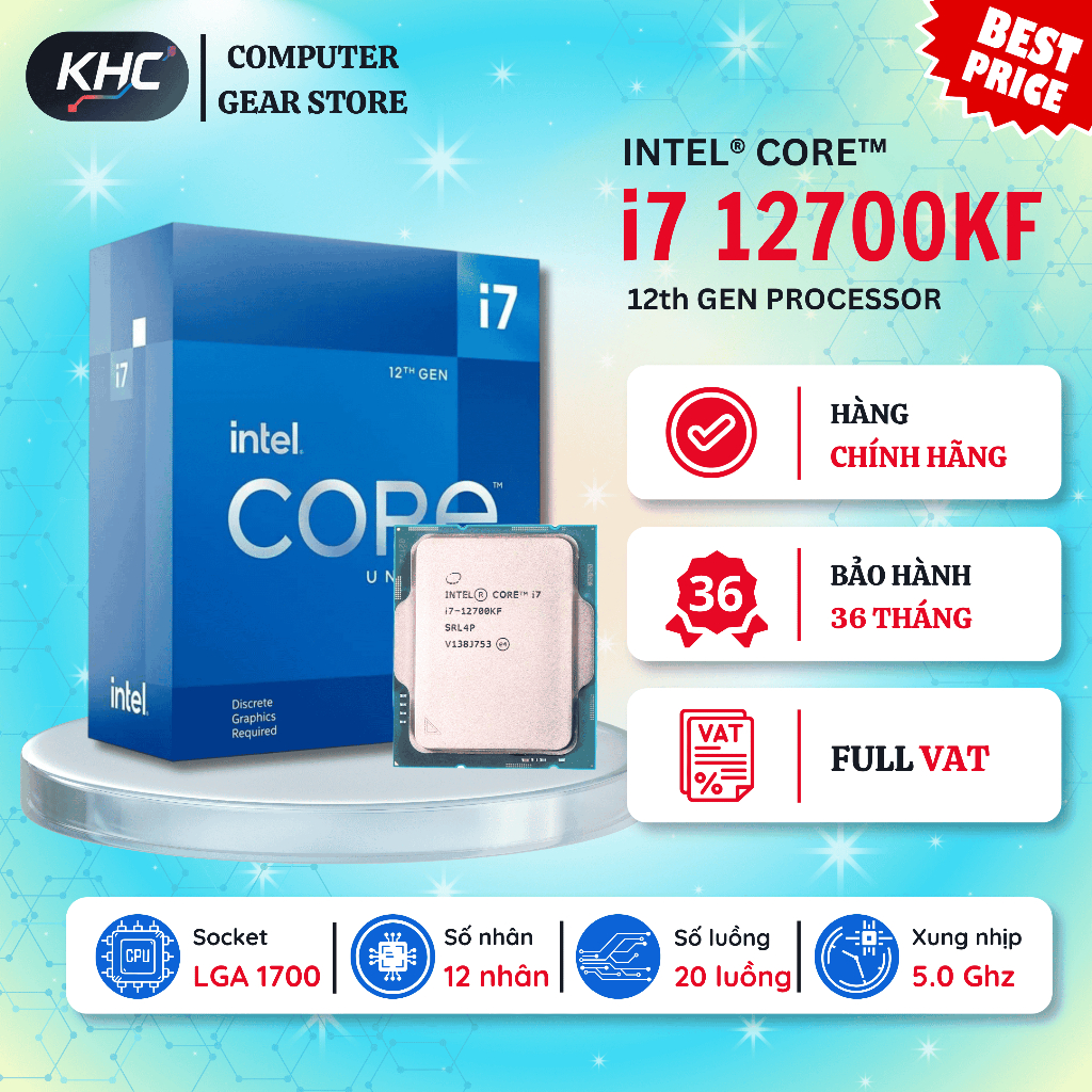 CPU Intel Core i7 12700KF / 13700KF / 14700KF Tray New Không Fan (Full VAT) | BigBuy360 - bigbuy360.vn