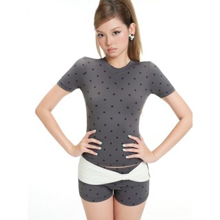 Set đồ nữ mùa hè MONÁ Áo baby tee chấm bi Quần đùi chấm bi form ôm co giãn - POSIE