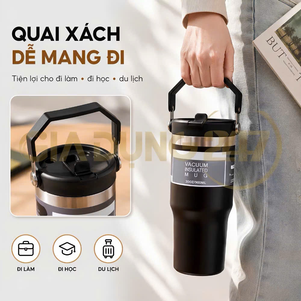 Ly Giữ Nhiệt Kèm Ống Hút Dung Tích Lớn 900ml-Chất Liệu INOX Thiết Kế Tiện Dụng Sang Trọng nhiều màu