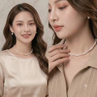 [NgocDaisy] N397 vòng cổ hạt Trai, dây chuyền hạt ngọc trai nhân tạo đá dây chuyền choker 2 sợi xoắn kiểu dáng