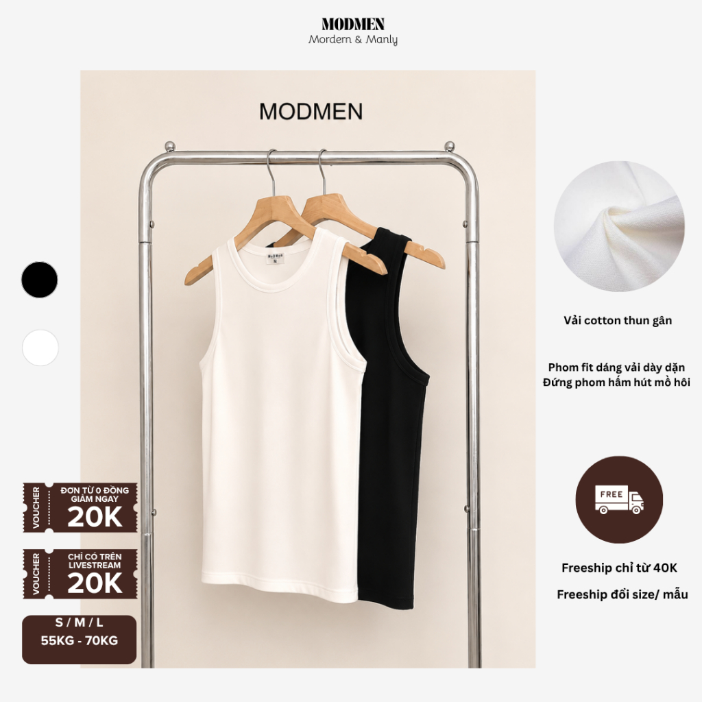 Áo Thun 3 Lỗ Nam Cotton 4 Chiều Co Giãn Form Regular Fit Mặc Trong Mặc Ngoài Thấm Hút Mồ Hôi Basic Tank Top MODMEN