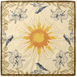 [VietnamSilk]Khăn lụa bandana satin 65x65 cao cấp, khăn vuông quàng cổ họa tiết nghệ thuật -Ánh Dương Và Chim Ngàn