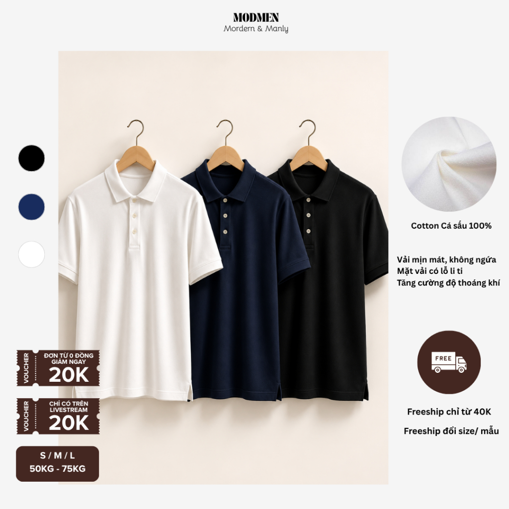 [BÁN CHẠY] Áo Polo Nam Cotton Cá Sấu Form Cổ Đứng Cao Cấp Basic Polo Tee Thanh Lịch Dễ Phối Đồ MODMEN