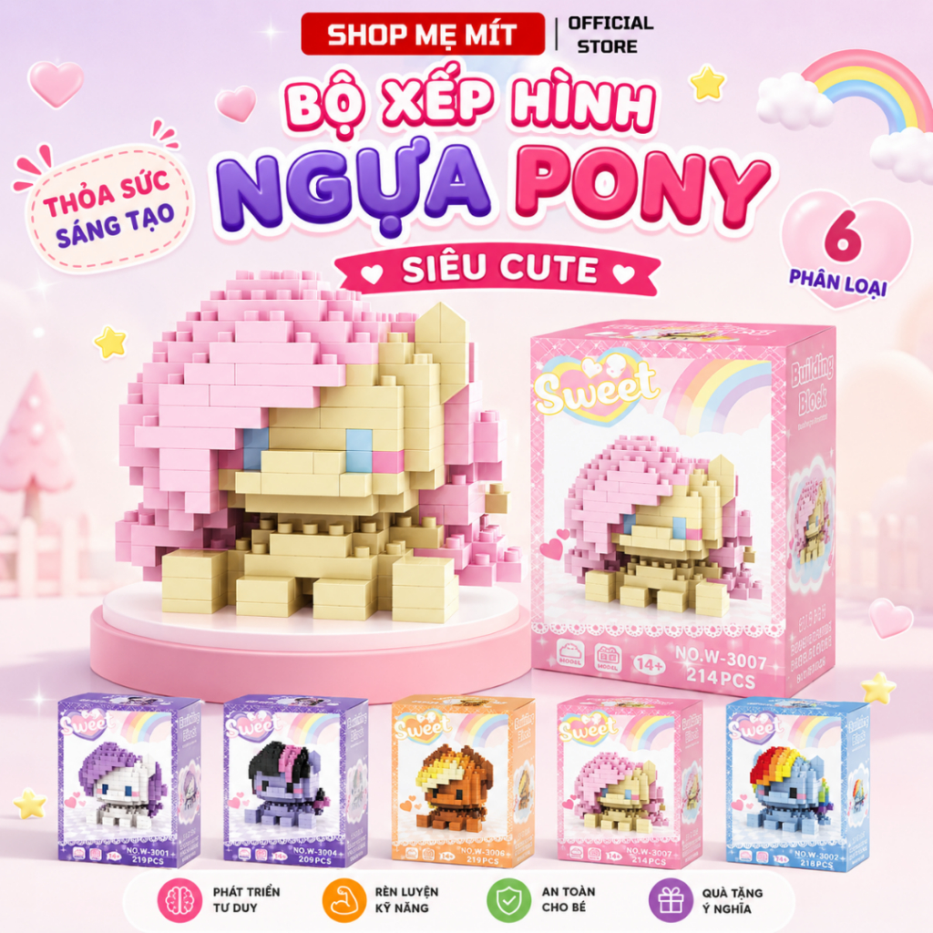Bộ Xếp Hình Mini Ngựa Pony Đồ Chơi Lắp Ráp Nano 3D Nhựa ABS Mô Hình Để Bàn Quà Tặng 6 Mẫu Dễ Thương