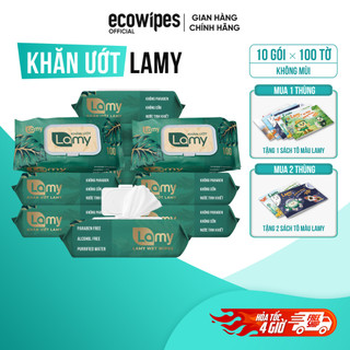 (TẶNG SÁCH TÔ MÀU) Thùng 10 gói khăn ướt Lamy 100 tờ/gói không mùi